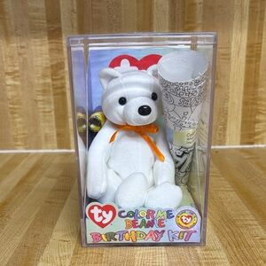 Ty Color Me Beanie Birthday Kit - White Bear with Orange Ribbon